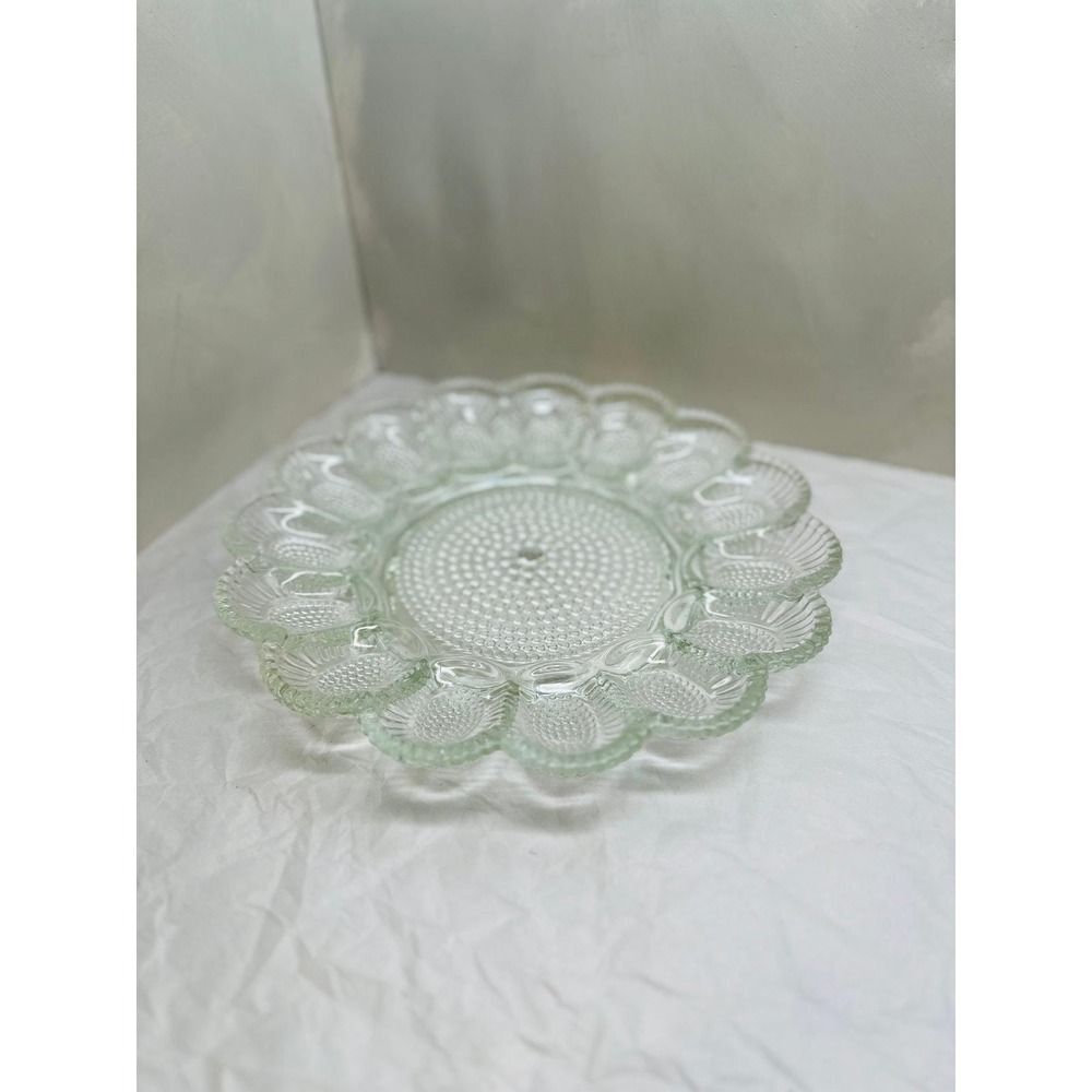 Vintage Indiana Glass Hobnail Deviled Egg Tray Clear MCM Serving, Thanksgiving